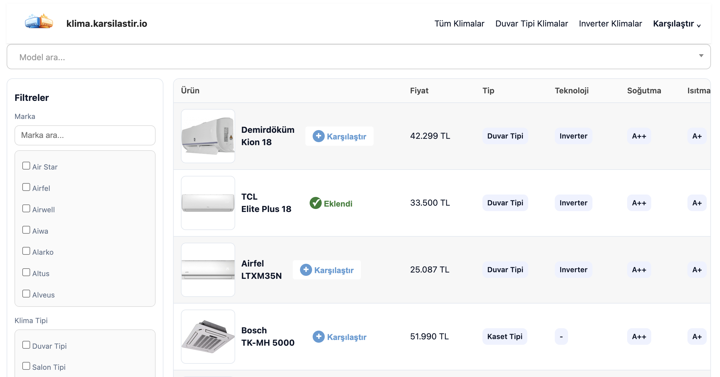 Air Conditioner Comparison